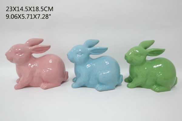 Geno Home and Garden Colorful Ceramic Rabbit Ornaments (pink, blue, and green) to Add Festival Atmosphere - Image 2