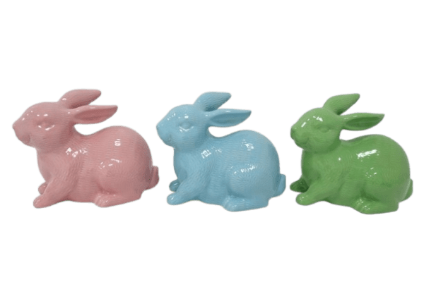 Geno Home and Garden Colorful Ceramic Rabbit Ornaments (pink, blue, and green) to Add Festival Atmosphere